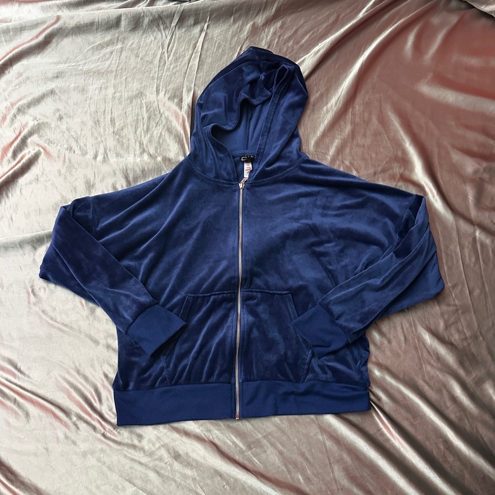 Felina Blue Velvet Zip Up Sweater